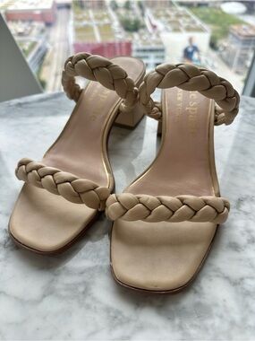Kate Spade Braided Double-Strap Block Heel Sandals — Beige (make an offer!)